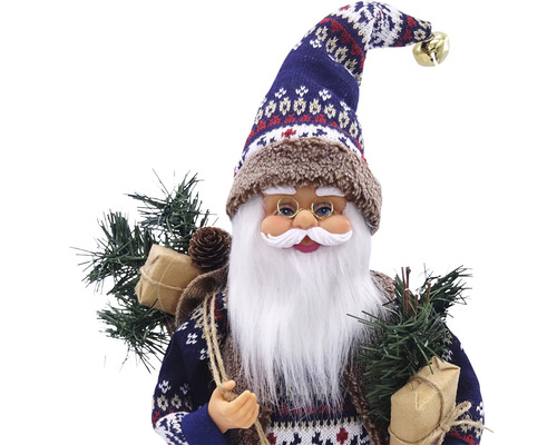 Figurină decorativă Moș Crăciun cu căciulă, barbă și cadouri