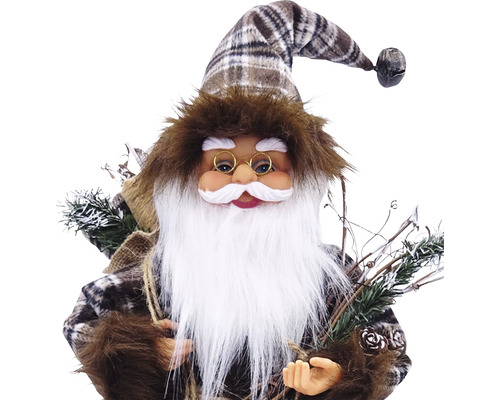 Moș Crăciun decorativ cu pălărie în carouri și barbă albă ca decorațiune festivă