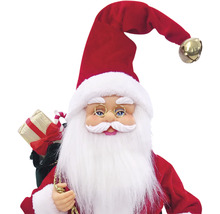 Figurină Moș Crăciun cu sac de cadouri și căciulă cu clopoțel