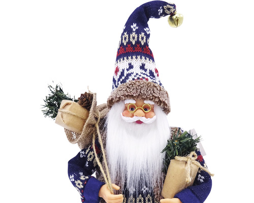 Moș Crăciun decorativ cu cadouri și căciulă tricotată ca decorațiune festivă