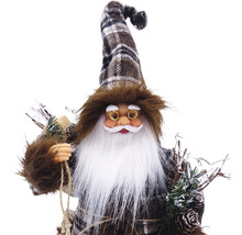 Moș Crăciun decorativ cu căciulă în carouri, barbă și ramuri pentru decorarea de Crăciun