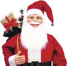 Figurină Moș Crăciun cu sac de cadouri și haină roșie