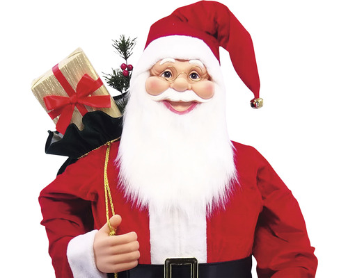 Figurină Moș Crăciun cu sac de cadouri și haină roșie