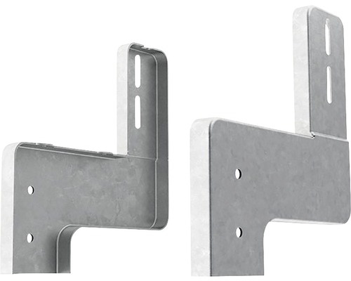 Imagine detaliată cu două suporturi de perete metalice cu găuri de fixare