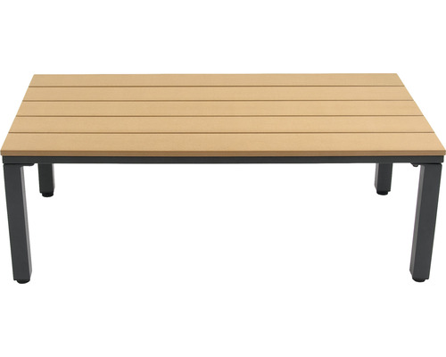 Masa de grădină cu blat cu aspect de lemn și cadru negru