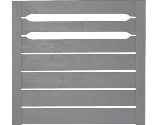 Gard din lemn gri cu scânduri orizontale și fante