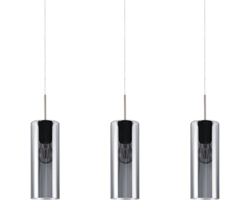 Lumină suspendată cu trei becuri cu abajururi cilindrice