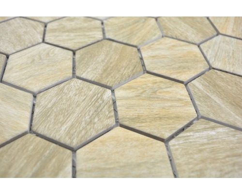 Plăci de mozaic cu aspect de lemn în formă hexagonală