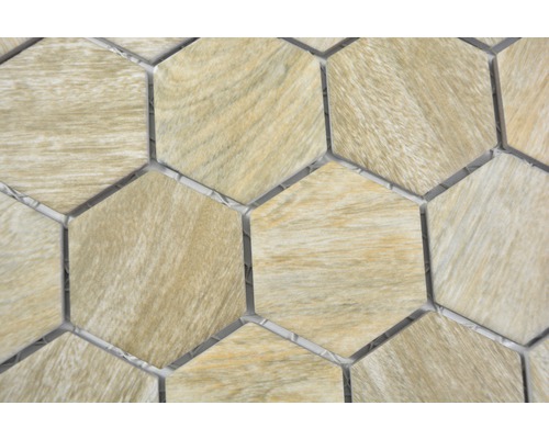 Placă mozaic hexagonală cu aspect de lemn