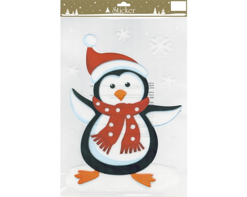 Autocolant de fereastră pinguin cu căciulă și fular