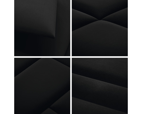 Prim-plan cu un panou acustic negru cu suprafață tapițată pentru absorbția sunetului