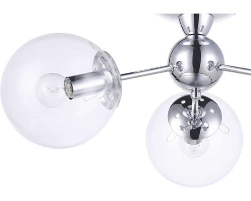 Lumină de plafon cu abajururi rotunde din sticlă și cadru metalic