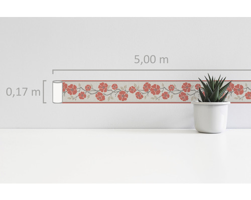 Bordură tapet cu model floral, lungime 5,00 metri, înălțime 0,17 metri