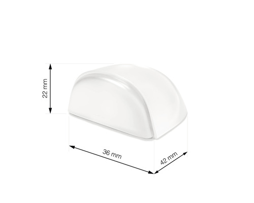 Oprirea ușii cu dimensiunile de 22 mm înălțime, 36 mm lungime și 42 mm lățime.