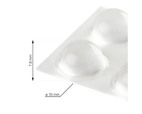 Tampoane transparente cu dimensiunile de 7,9 milimetri înălțime și 10 milimetri diametru.