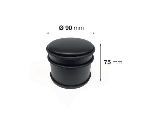 Opriitor de ușă negru cu diametrul de 90 milimetri și înălțimea de 75 milimetri