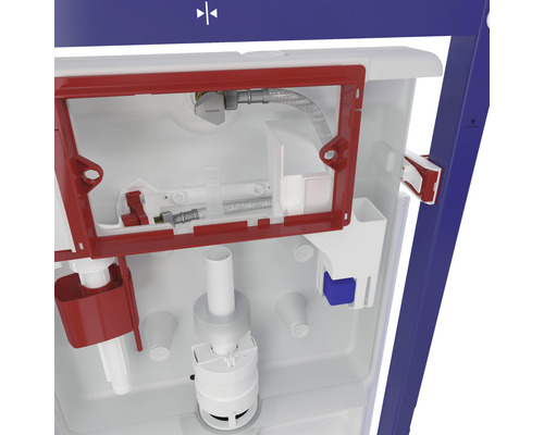 Vedere interioară a unui rezervor de apă încastrat cu mecanism de spălare