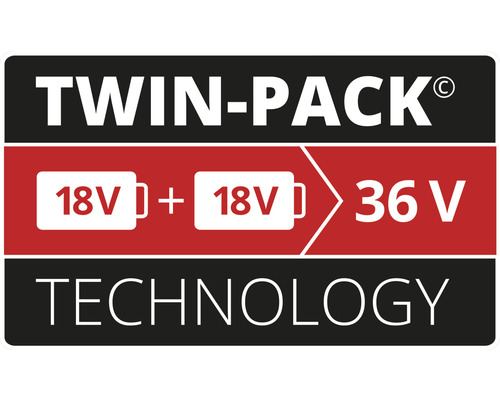 Tehnologie Twin-Pack cu două baterii de 18 volți care dau 36 de volți