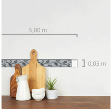Bordură decorativă autoadezivă 2622-19 Only Borders model frunze gri 5 m x 5 cm