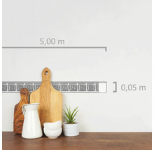 Bordură decorativă autoadezivă 93646-1 Only Borders model geometric alb/gri 5 m x 5 cm