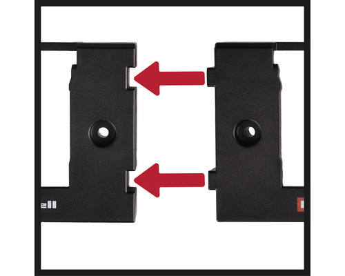 Piesă de conectare pentru o instalare ușoară, prezentată cu săgeți roșii