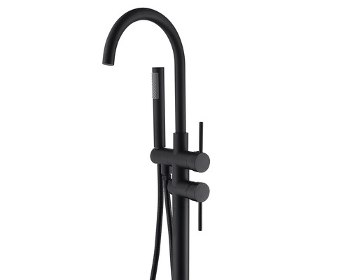 Baterie de cadă neagră, independentă, cu duș de mână