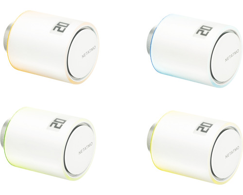 Patru robinete termostatice Netatmo cu afișaj digital și marcaj colorat circular