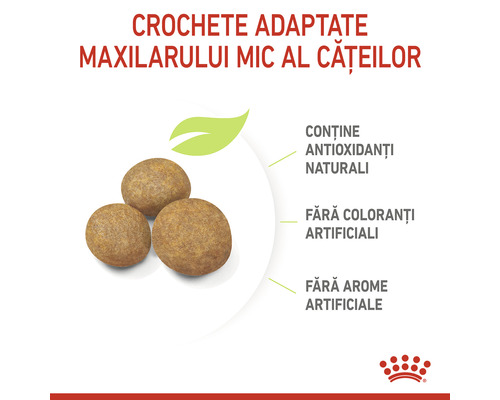 Hrană pentru câini pentru maxilare mici cu antioxidanți naturali, fără coloranți artificiali și fără arome artificiale.