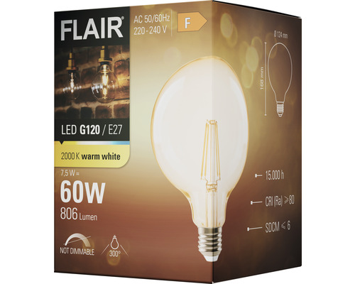 Bec LED Flair G120 E27 2000K alb cald