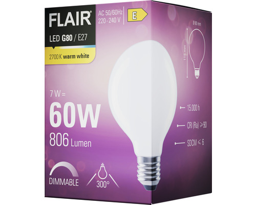 Bec FLAIR LED G80 E27 în ambalajul produsului