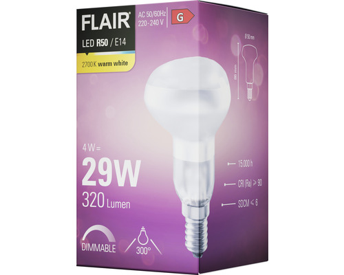 Ambalaj bec Flair LED R50/E14 cu 2700 Kelvin alb cald