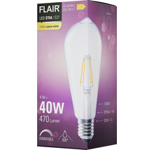 Bec LED variabil Flair E27 4W 470 lumeni, glob pară ST64, lumină caldă