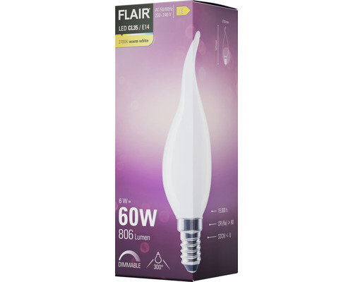 Bec LED FLAIR CL35 E14, 6 wați echivalent cu 60 wați, 806 lumeni