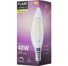 Bec LED variabil Flair E14 4W 470 lumeni, glob clar lumânare rotită, lumină caldă