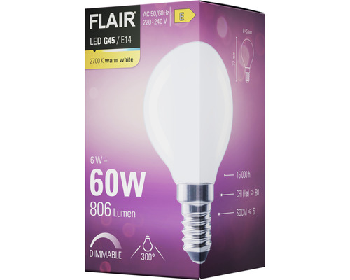 Bec LED FLAIR G45 E14, alb cald, reglabil