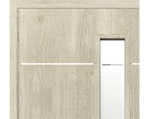 Ușă de interior cu structură de lemn și decupaj pentru lumină