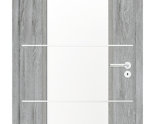 Ușă de interior cu elemente din lemn, inserție de sticlă și mâner