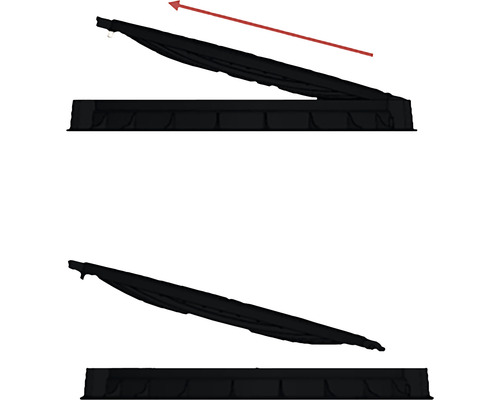 Imagine dublă a unei copertine care se extinde parțial