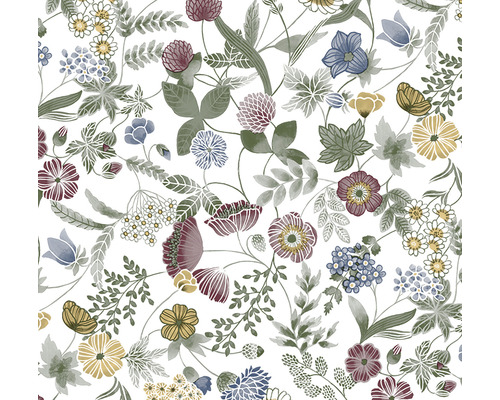 Model floral cu diverse flori sălbatice și frunze