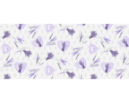 Model de material textil cu flori de lavandă și motive de inimă