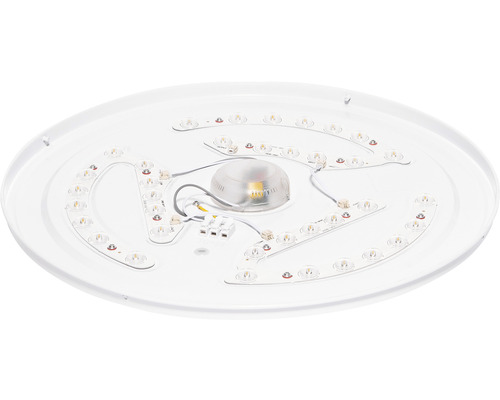 Vedere interioară a unei lămpi de plafon rotunde cu LED cu componente electronice
