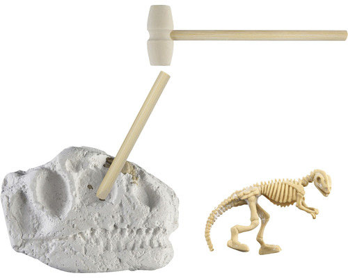 Set de săpături de dinozaur cu ciocan, daltă și schelet de dinozaur