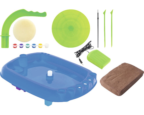 Set de olărit cu roată de olărit, culori, unelte și argilă