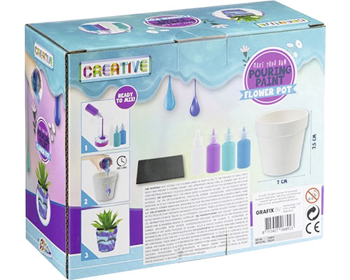 Set creativ pentru pictarea unui ghiveci de flori cu vopsea pouring