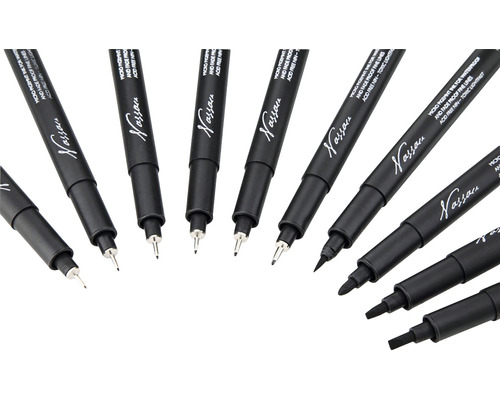 Mai multe linere negre Nassau cu grosimi diferite ale vârfului