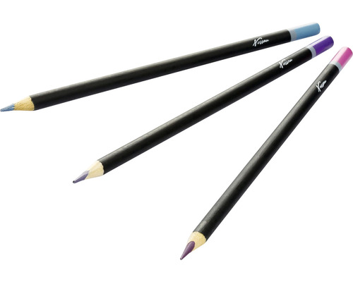 Trei creioane colorate cu corp închis la culoare și mină colorată