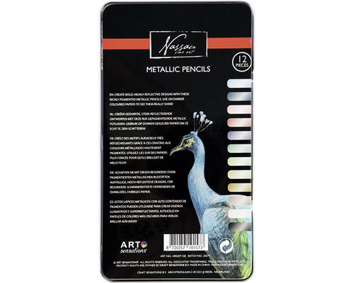 Creioane colorate metalice Nassau, 12 bucăți, pentru crearea de modele reflectorizante pe hârtie închisă la culoare