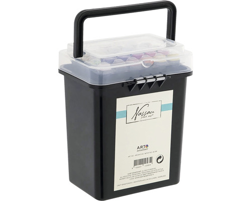 Valiză neagră de depozitare din plastic, cu capac transparent și mâner pentru materiale de lucru manual