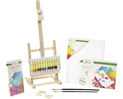 Set șevalet Nassau Fine Art cu pânză, vopsele, pensule și paletă de pictură