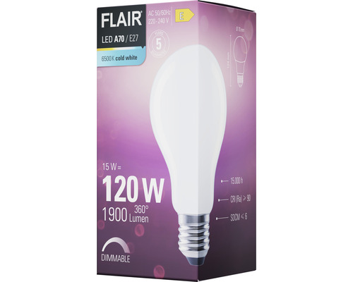 Bec LED Flair A70 E27, 15 wați, alb rece